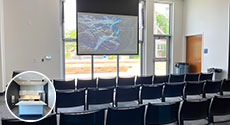 Chairs in front of Projector Screen with Kitchen photo inset
