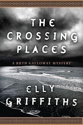 The Crossing Places book cover: stark contrasting black and white image of an empty shoreline