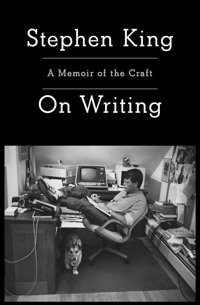 On Writing book cover: black and white photo of Stephen King working at a desk